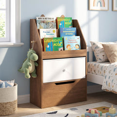 Montessori Wooden Toddler Bookcase & Toy Storage Organizer for Nursery-Natural