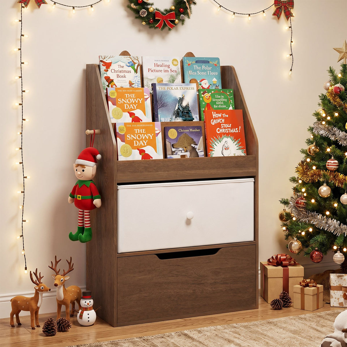 Montessori Wooden Toddler Bookcase & Toy Storage Organizer for Nursery-Natural
