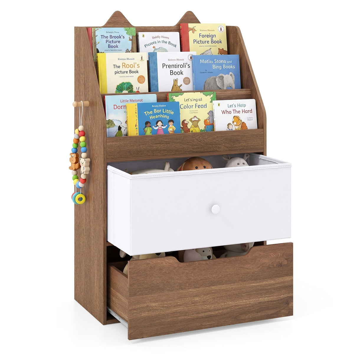 Montessori Wooden Toddler Bookcase & Toy Storage Organizer for Nursery-Natural
