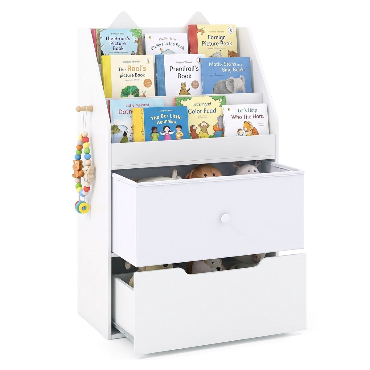 Montessori Wooden Toddler Bookcase & Toy Storage Organizer for Nursery-White