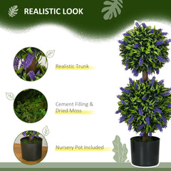 HOMCOM Set of 2 Artificial Plants, Lavender Flowers Ball Trees with Pot, for Home Indoor Outdoor Decor, 70cm