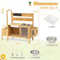 Mud Kitchen for Kids with Detachable Bird Cage and Planter Box for Toddlers Aged 3+-Natrual