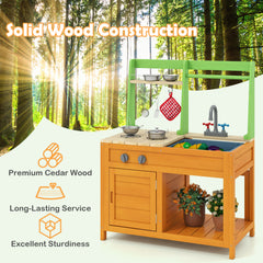 Outdoor Play Kitchen with Realistic Stoves and Cookware Accessories-Orange