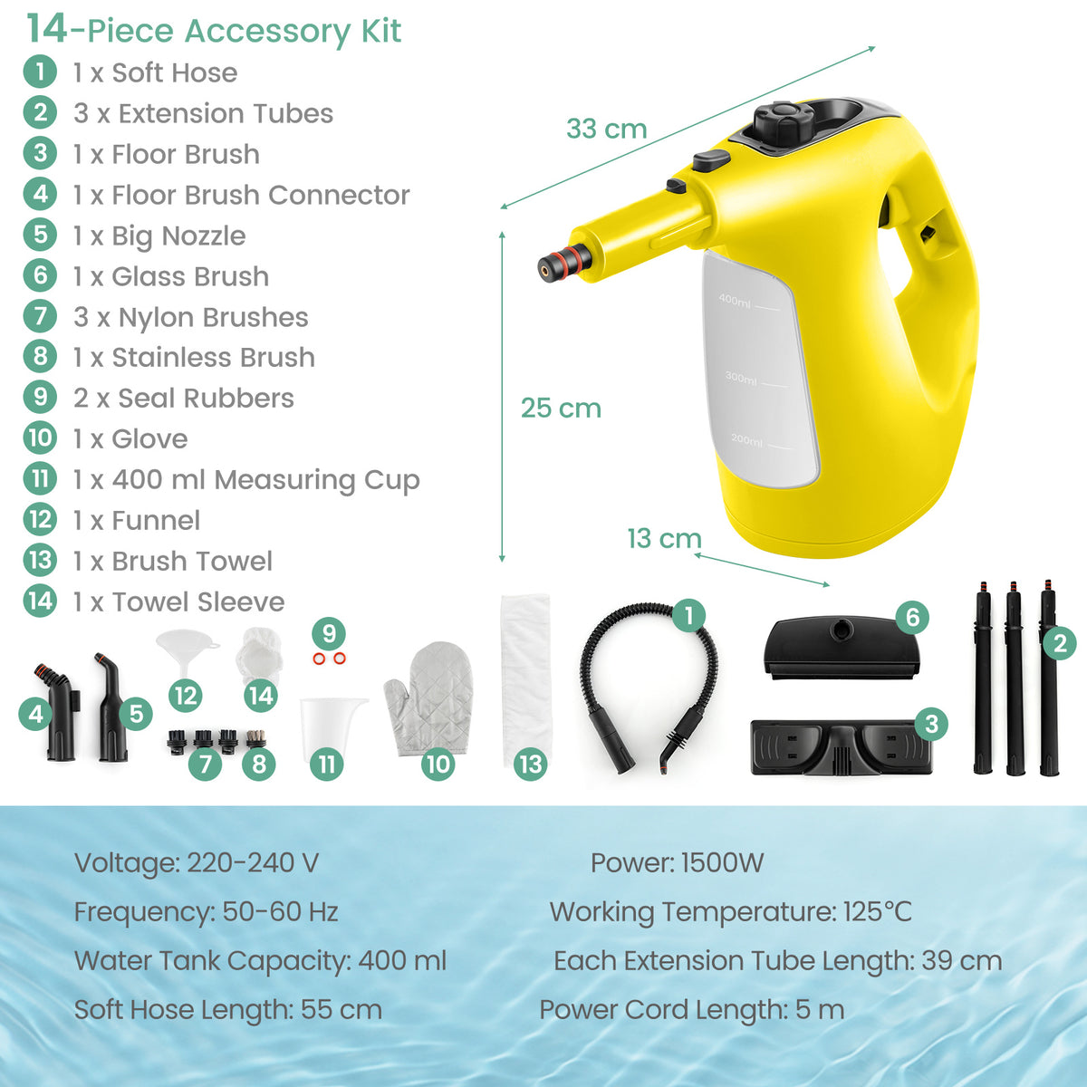 Multi-Surface Handheld Steam Cleaner with Safety Lock-Yellow
