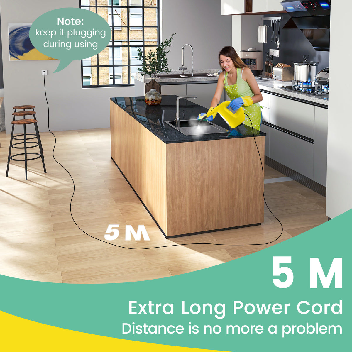 Multi-Surface Handheld Steam Cleaner with Safety Lock-Yellow