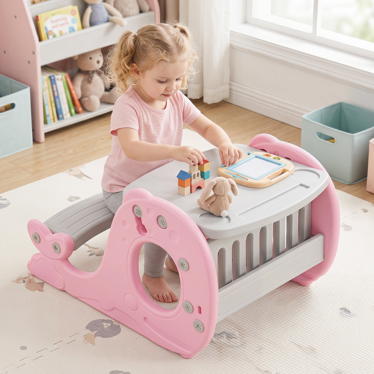 Multi-functional Convertible Kids Activity Table Set-Pink
