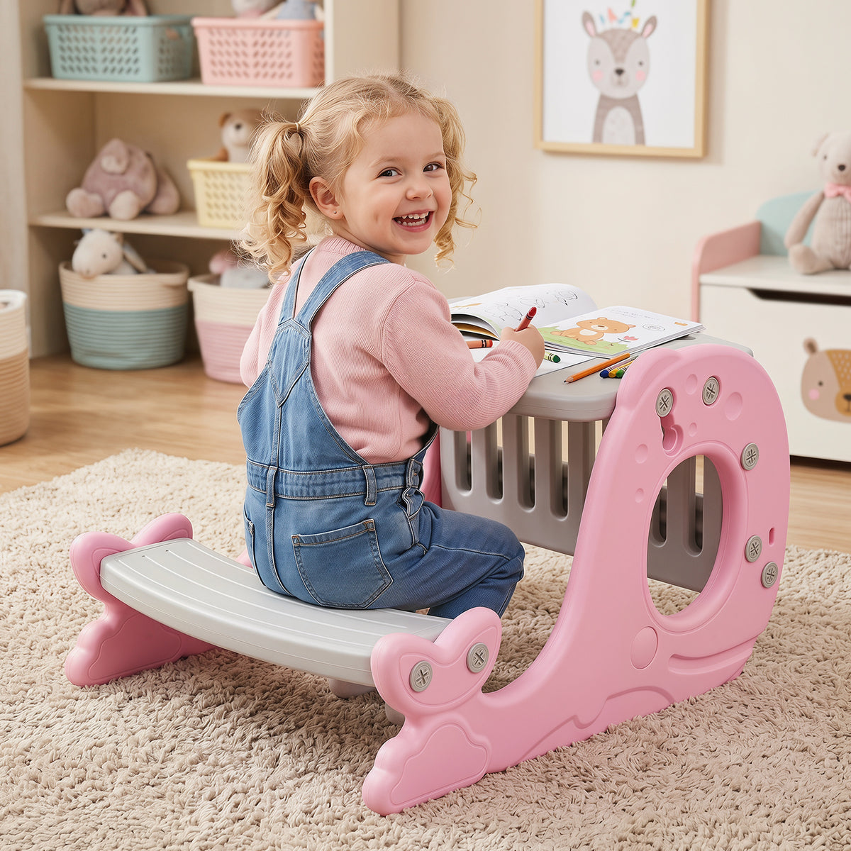 Multi-functional Convertible Kids Activity Table Set-Pink