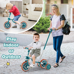 4-in-1 Multifunctional Kids Training Balance Trike wih Adjustable Push Handle-Green
