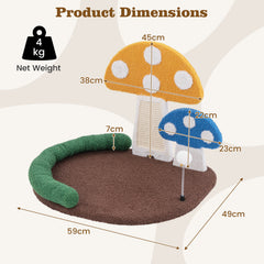 Mushroom Cat Bed with Wide Large Platform and Sisal Scratching Panel-Multicolor