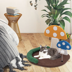 Mushroom Cat Bed with Wide Large Platform and Sisal Scratching Panel-Multicolor