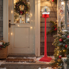 5 Feet Musical Christmas Street Lamp Snow Globe Lantern on Stand with 8 Tunes-Red