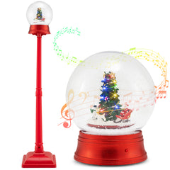 5 Feet Musical Christmas Street Lamp Snow Globe Lantern on Stand with 8 Tunes-Red