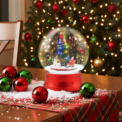 5 Feet Musical Christmas Street Lamp Snow Globe Lantern on Stand with 8 Tunes-Red