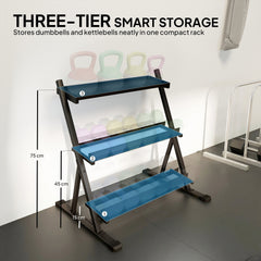 SPORTNOW 3-Tier Adjustable Dumbbell Rack, Heavy-Duty Weight Rack for Dumbbells, Kettlebells and Multiple Balls, Space-Saving Weight Storage Stand for Home Gym, 200 KG Capacity