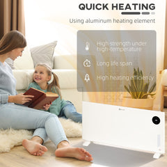 A mother and child sitting on the floor near the electric convector heater