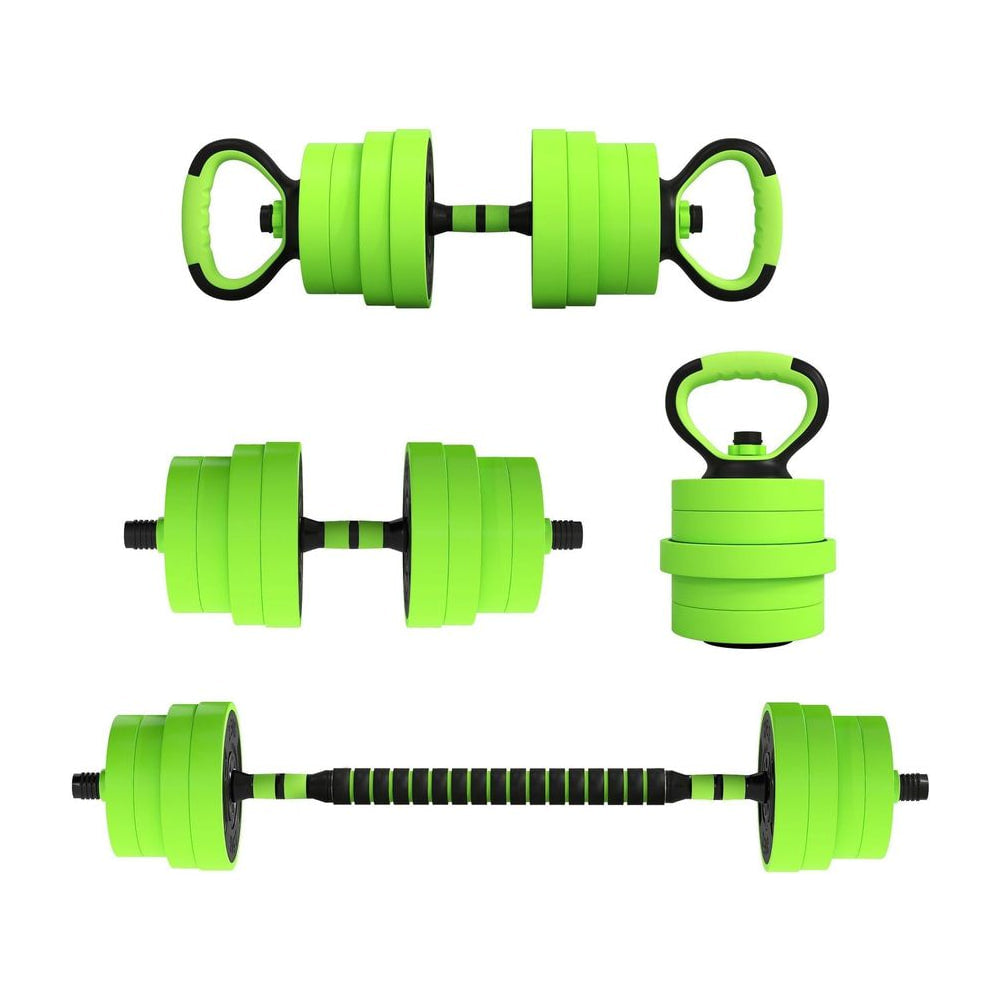 SPORTNOW 30kg Four-In-One Adjustable Weight Dumbbells Set, Barbell, Kettlebell, Push Up Stand - Green