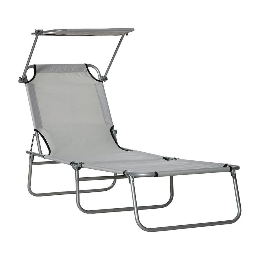 Outsunny Outdoor Foldable Sun Lounger, 4 Level Adjustable Backrest Reclining Sun Lounger Chair with Angle Adjust Sun Shade