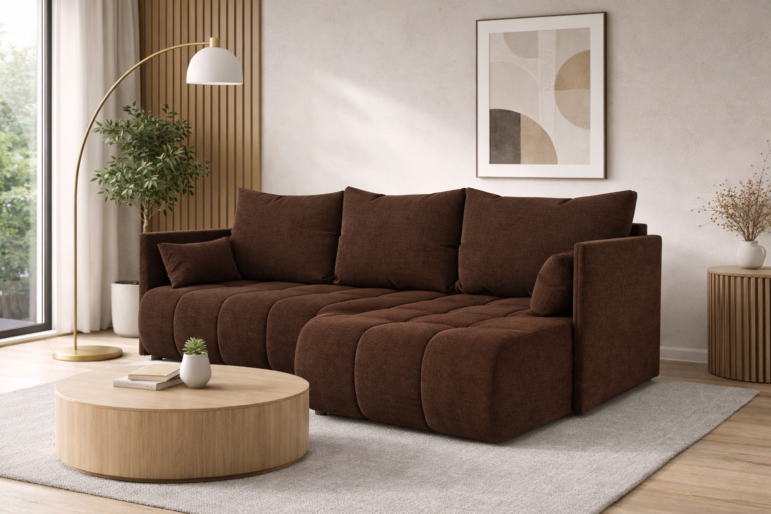 Corner Sofa Bed NESSA Chocolate brown