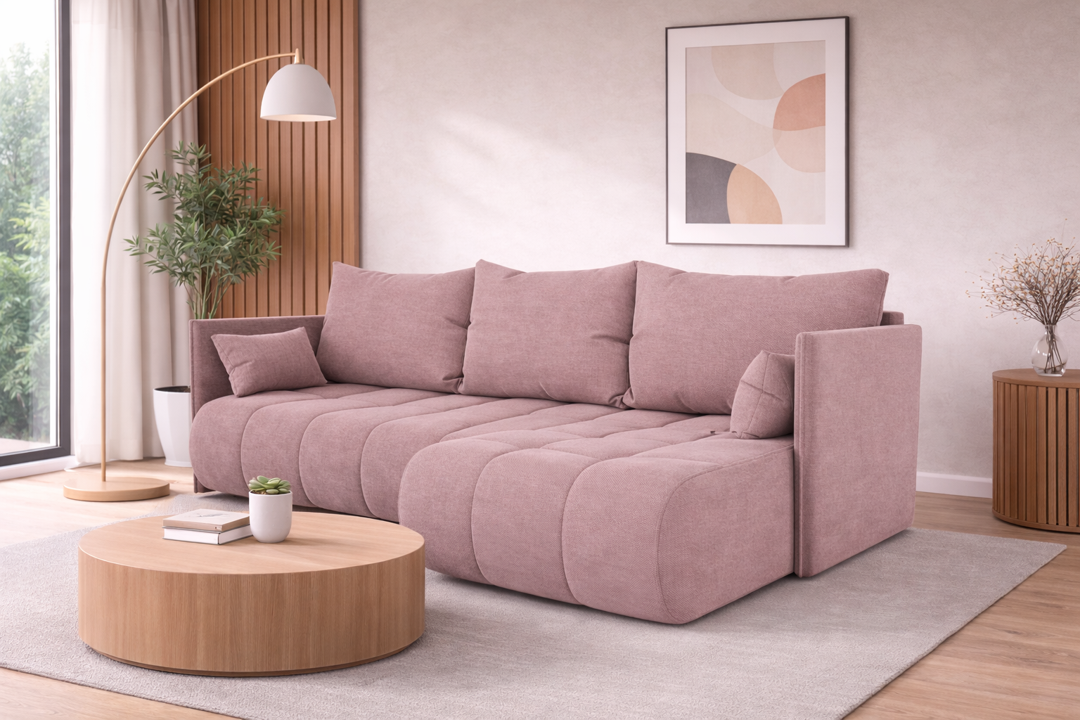 Corner Sofa Bed NESSA Old Rose