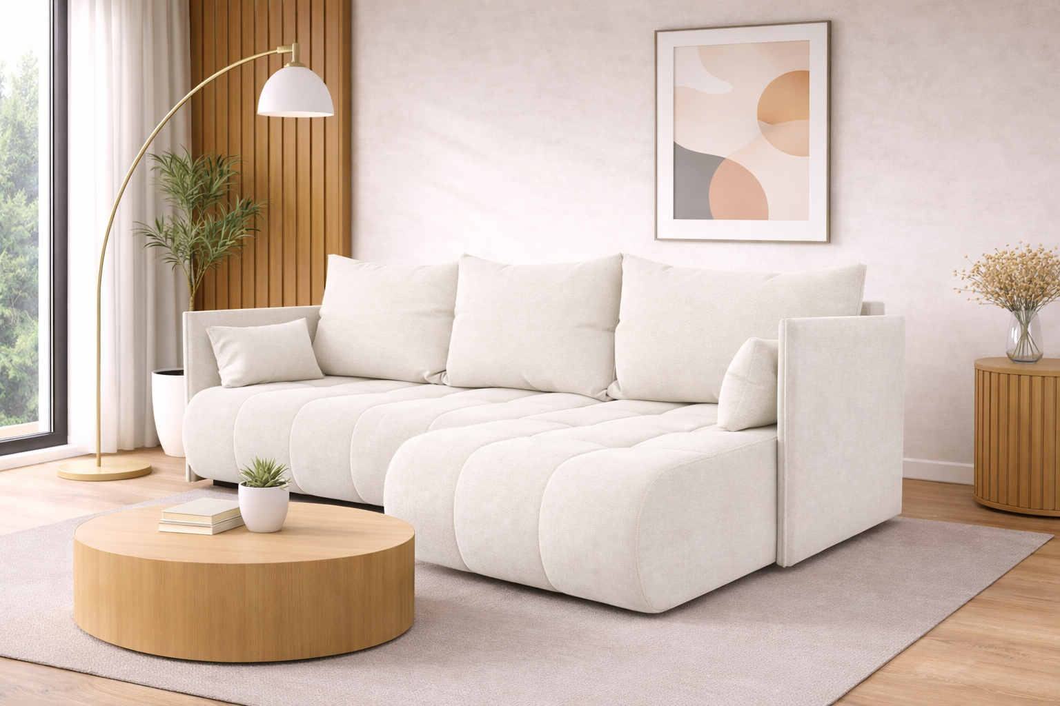 Corner Sofa Bed NESSA Soft White