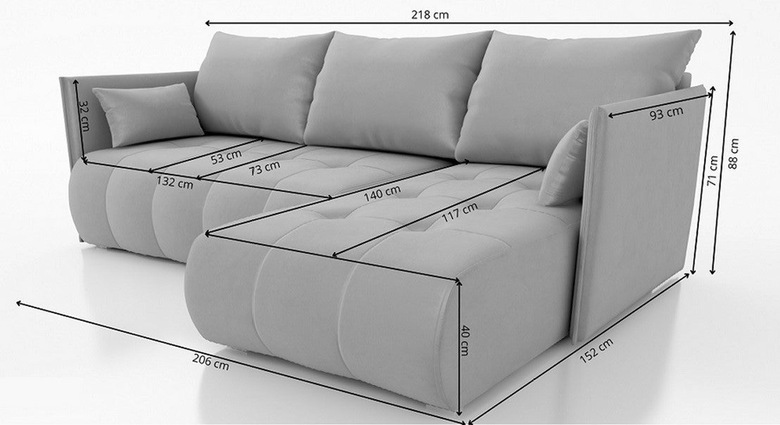 Corner Sofa Bed NESSA Dusky Pink