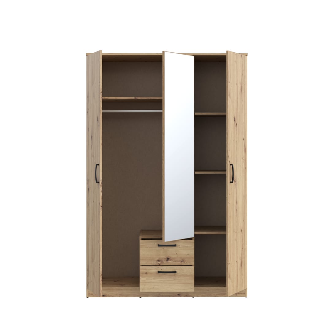 Niko Hinged Door Wardrobe 123cm in Oak Artisan, image 5