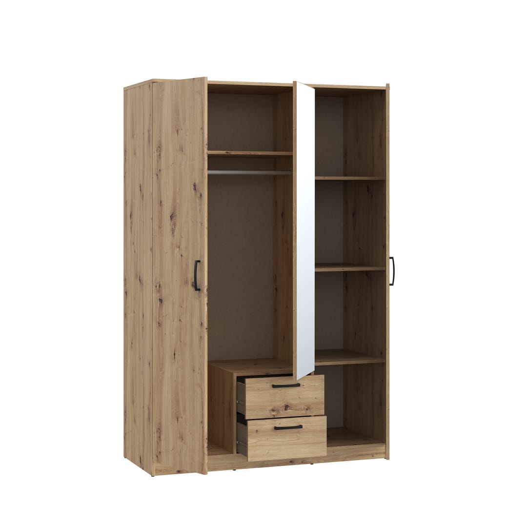 Niko Hinged Door Wardrobe 123cm in Oak Artisan, image 3