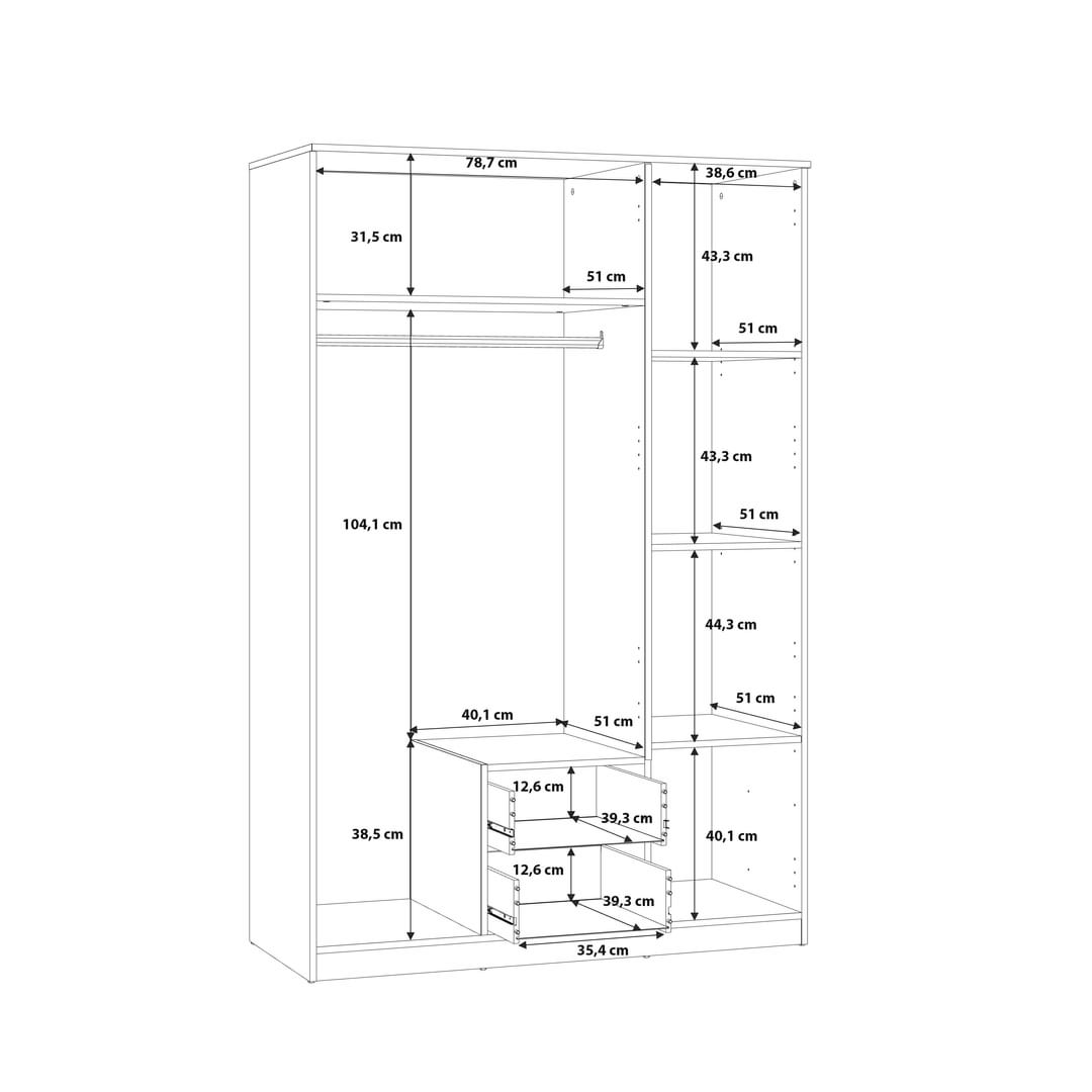 Niko Hinged Door Wardrobe 123cm in Oak Artisan, image 7