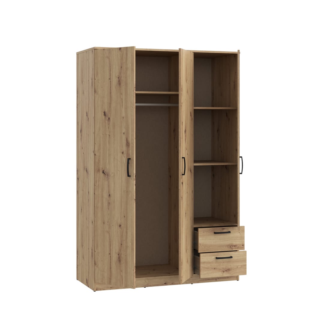 Niko Hinged Door Wardrobe 123cm in Oak Artisan, image 3