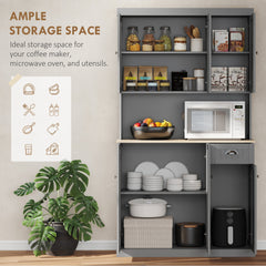 HOMCOM 180cm Freestanding Kitchen Cabinet, Modern Storage Cupboard with Open Countertop, Drawer and 6 Doors, Grey