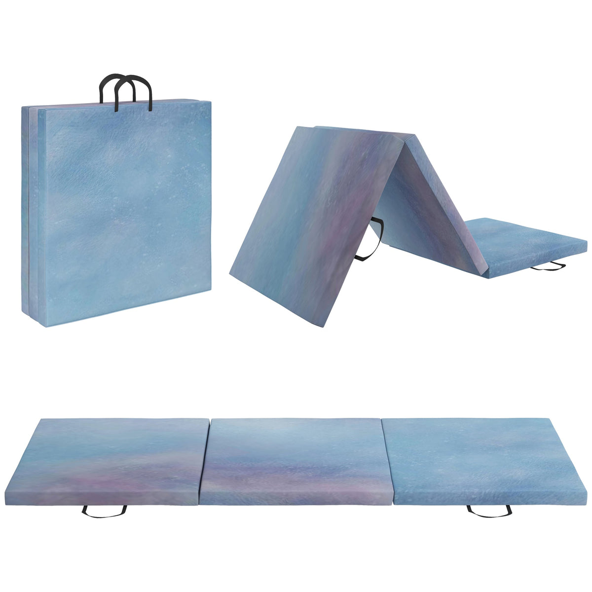 HOMCOM 6FT Foldable Gymnastics Mat, Tri-Fold 2" Thick Crash Mat with Carry Strap Handles for Home Training, Sky Blue