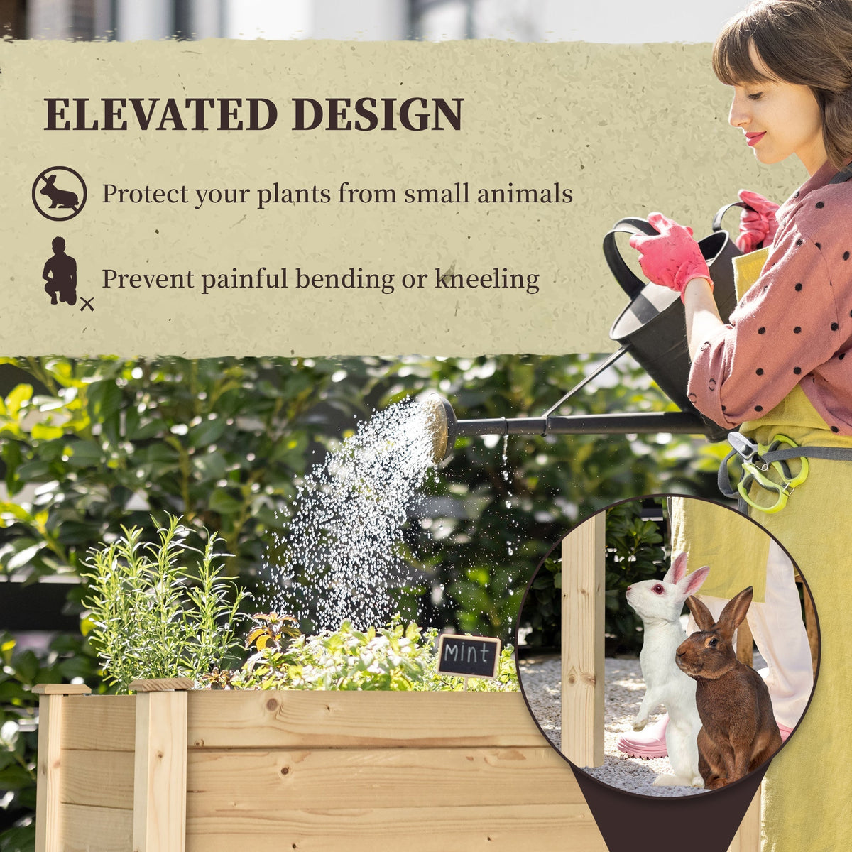 Outsunny Garden Wooden Planters, Rectangular Raised Bed,Flower Box, Fir Wood Indoor/Outdoor, Oak Tone, 86L x 46W x 76Hcm