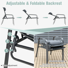 3 Pieces Patio Bistro Set with Coffee Table and 2 Stackable Chairs-Grey
