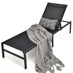 Outdoor Adjustable Chaise Lounge Chair with 5-Position Backrest-Black