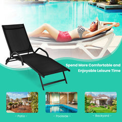 Set of 2 Outdoor Chaise Lounge Chairs with Breathable Seat-Black