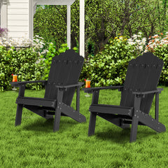 Adirondack Chair with Movable Cup Holder for Fire Pit Beach Deck -Black