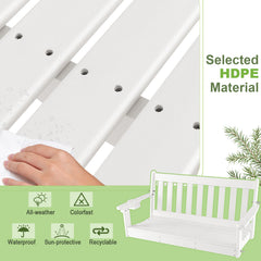 HDPE Porch Swing with Hidden Cup Holder and Adjustable Secure Chains-White