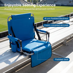 Foldable Stadium Seat with Back Support and Padded Cushions with Armrest-Blue