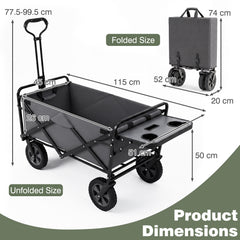 Collapsible Wagon Cart with Flexible Handle and Cup Holders-Grey
