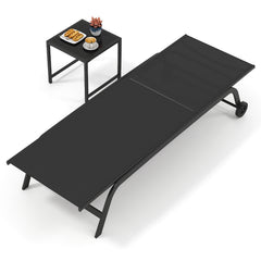 6-Position Outdoor Chaise Lounge Chair Set with Wheels and 180° Full Flat-Black