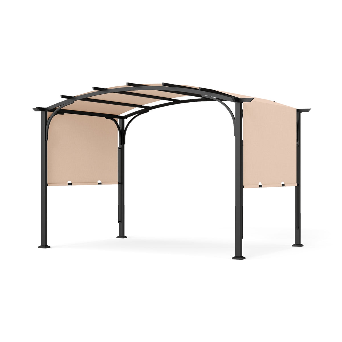 305 x 242 cm Outdoor Retractable Pergola with Metal Frame and Polyester Fabric-Beige