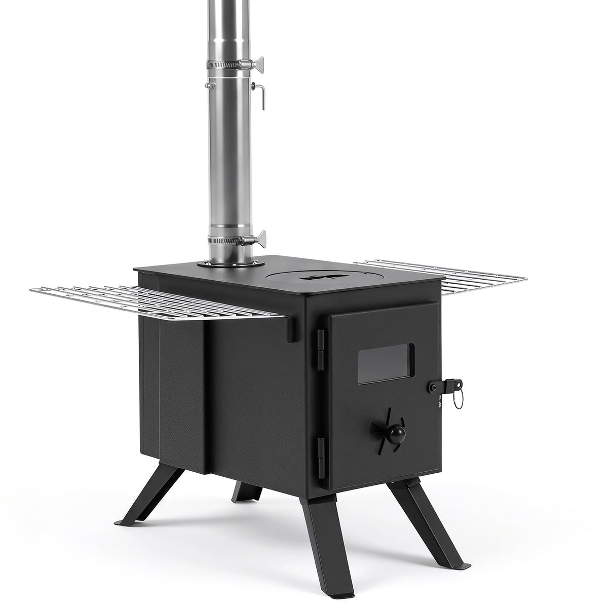 257 cm Wood Burning Stove with 8 Chimney Pipes and Spark Arrestor-Black