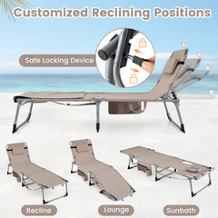 Tanning Chair with Face Arm Holes and 4-Level Backrest with Head Pillow-Sand