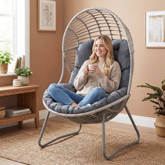 PE Wicker Egg Chair with Removable Seat and Back Cushion for Indoor Outdoor-grey