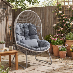 PE Wicker Egg Chair with Removable Seat and Back Cushion for Indoor Outdoor-grey