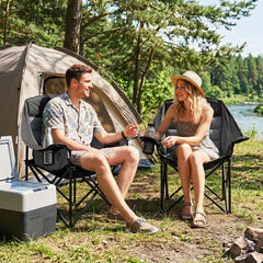 Heavy Duty Camping Chair with Padded Seat and Cup Holder-Black