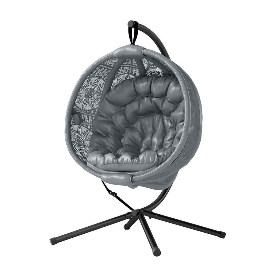 Outsunny Round Egg Basket Chair, with Steel Stand, Charcoal Grey
