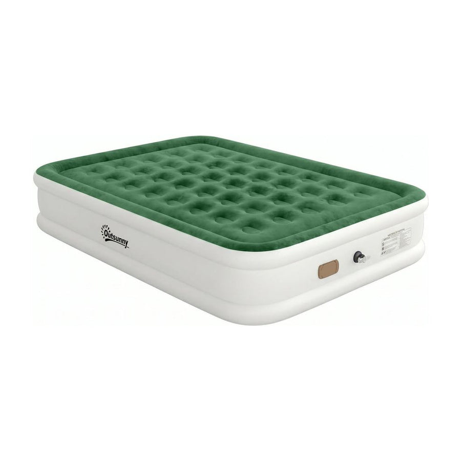 Outsunny Inflatable Mattress, a double air bed in dark green with a white base, shown from a front-side angle