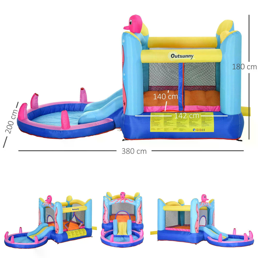 Outsunny Bounce Castle Inflatable Trampoline Slide Pool Octopus Design