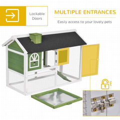 PawHut Wooden Rabbit Hutch and Run with Sliding Tray, Ramp, Water-resistant Roof, for 2-4 Rabbits, Green